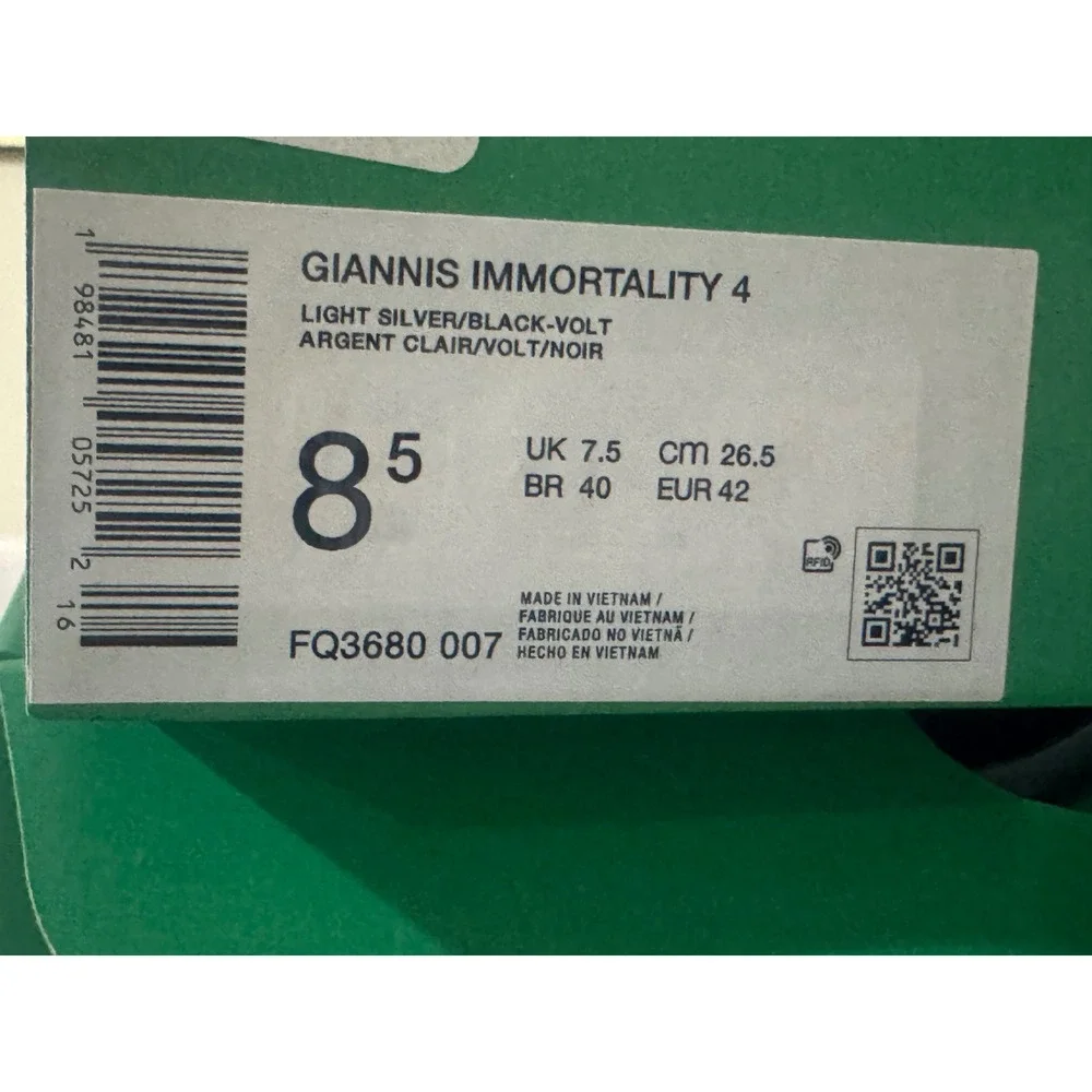 Nike Giannis Immortality‎ 4 Light Silver Volt Basketball Shoes FQ3680-007 Sz 8.5